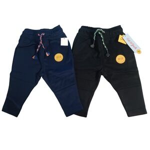 Cat‎ Jack Baby Boy 12M Pants Black Navy Easy On Elastic Waist Joggers Set NWT